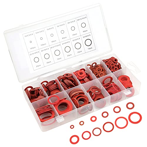 600pcs 12 Sizes Red Steel Paper Fiber Flat Washers Kit, Insulation Washer Assorted Set with Box 600pcs
