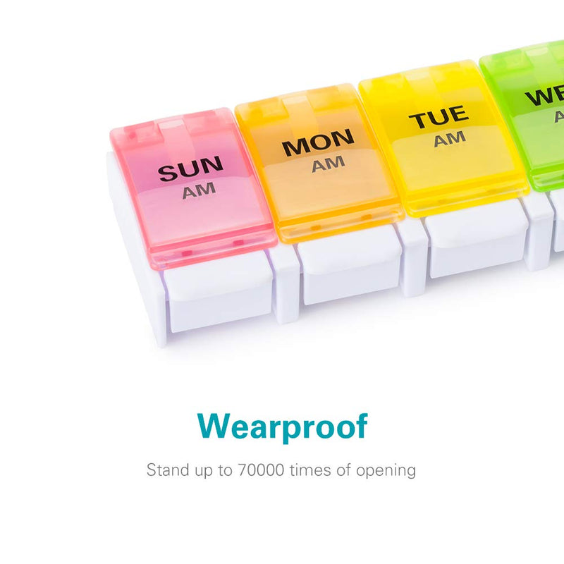 [Australia - AusPower] - Sukuos AM PM Weekly 7 Day Pill Organizer 2 Times A Day, Large Daily Pill Box with Easy Push Button Design, Detachable Pill Case for Medicine/Vitamin/Fish Oil/Supplements (Rainbow) Rainbow & Rainbow 
