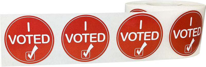 I Voted Check Mark Labels, 1.5 Inch Maroon and White Semi-Gloss Circle Election Day Stickers, 500 Pack - Ideal for Voting Event Locations and Poll Stations