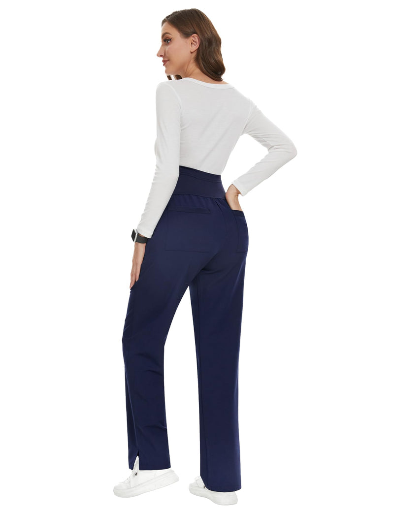 POSHGLAM Women's Maternity Scrub Pants 6-Pocket Over Belly Stretch Comfortable Casual Workwear Medical Nurse Work Pants Medium Navy