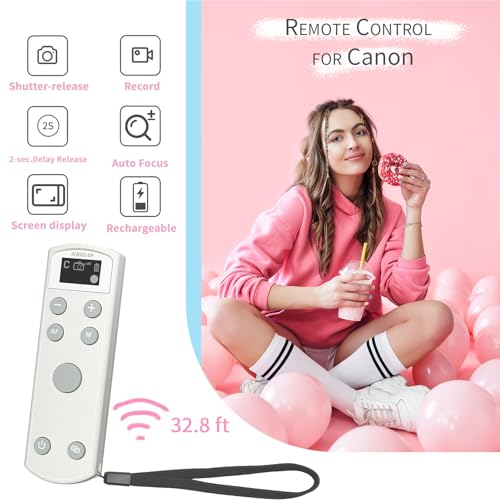 Remote Control for Canon Camera,Rechargeable Wireless Shutter Release White Display Remote Control for Canon
