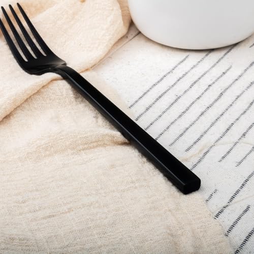 Alata Cube Black 8-Piece 7.1 Inches Forged Salad Forks Stainless Steel, Matte Satin Polished Cutlery Set, Dishwasher Safe