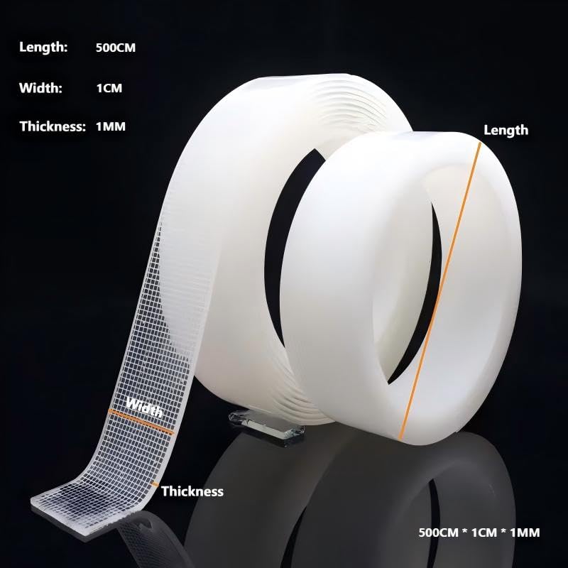 Heavy Duty Double Sided Tape with 2 Rolls in One Box,Size: 500CMx1CMx1MM