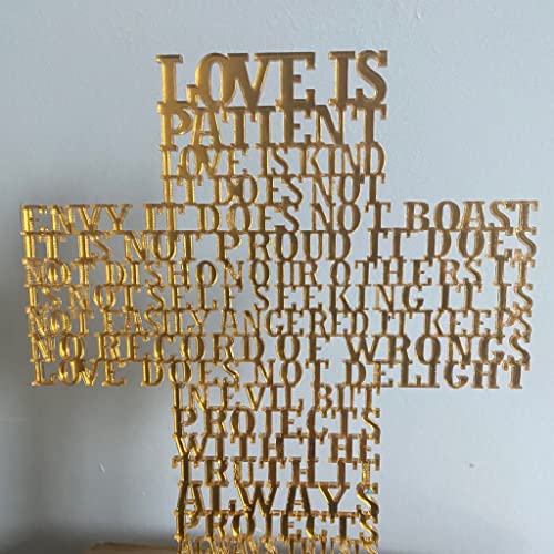 eBoutik – 3D Gold Laser Cut Out Religious Standing Ornament for Home, Church, Passover, Wedding – Christian Religious Prayer Gift for Women & Men - Love Is Patient - 1 Corinthians 13:4–8