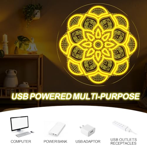 Mandala Neon Sign, Golden Yellow Spiritual LED Wall Light 15.7" x 15.7" Mandala-Golden Yellow