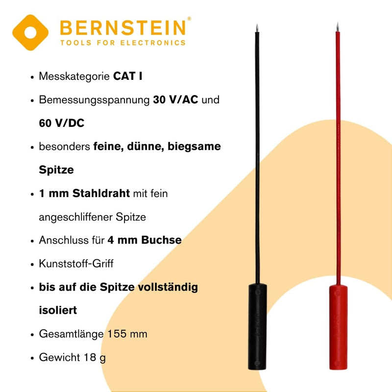 [Australia - AusPower] - Amber Test Probe Blade 1 mm Pair Red Black Connection for 4 mm Socket Measuring Category CAT I 2-265-VE 