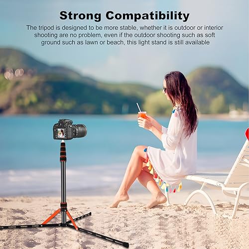 Soopho Portable Photography Light Stand Adjustable 7ft Aluminum Light Tripod Stand with 180° Reversible Leg Reversible Portable Studio Lighting Tripod ，Maximum Height 86.5“/220cm for Flsah Softboxes Gold