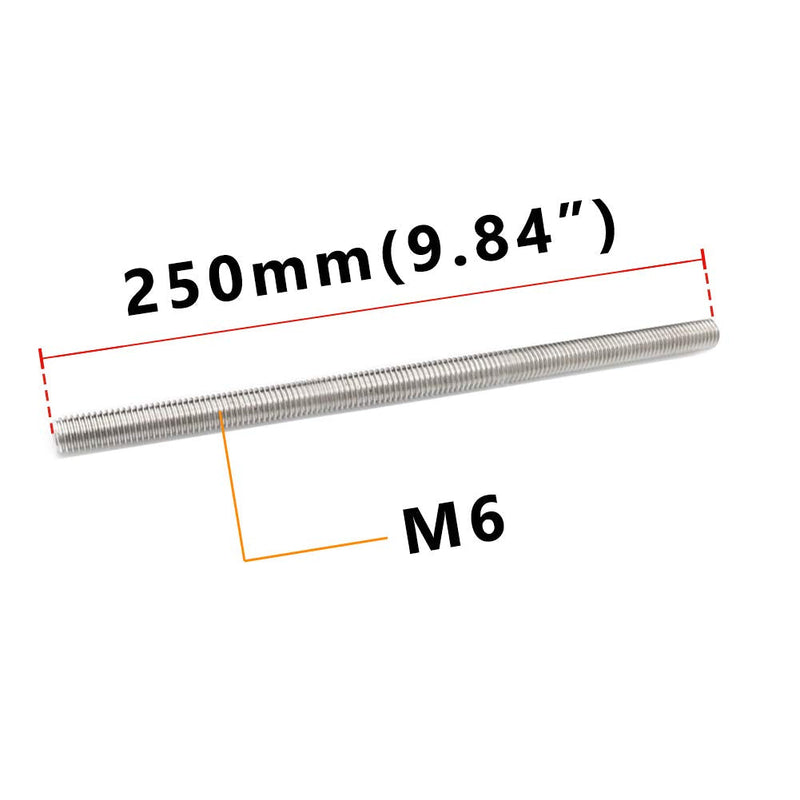 [Australia - AusPower] - Feelers 304 Stainless Steel M6-1.0 Fully All Threaded Rod, Long Threaded Screw, Right Hand Threads, 250mm Length【Pack of 2】 M6x250mm（2Pcs) 