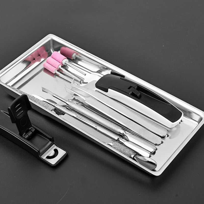 OUNONA Disinfectant Tray Stainless Steel 19.8 x 9.3 Inch Metal Tray for Manicure and Beauty Salon Tools Sterilisation Organiser