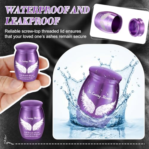 Ecation 12 Set Small Urn Cremation Jewelry Necklaces for Ashes Stainless Steel Keepsake Urns Memorial Locket Mini Ash Holders Waterproof for Human Adult Female Male Family Loved One (Light Purple) Light Purple