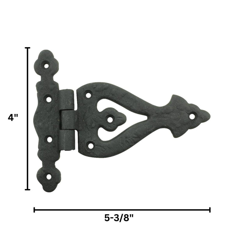 Renovators Supply Manufacturing Black Wrought Iron Strap Door Hinges 5-3/8 Inch Rustic Barn Cabinet Hinges RSF Rust Resistant Victorian Flush Mount Hardware with Screws Pack of 1