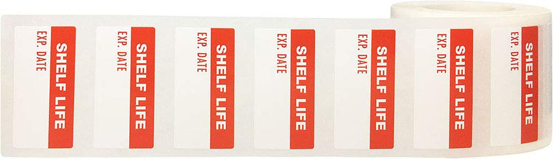 White and Red Shelf Life Labels, 3/4 x 1 1/2 Inch Semi Gloss Expiration Date Stickers, 500 Total Adhesive Labels on a Roll for Food Safety, Prep Dating, and Inventory Control – Made in the USA