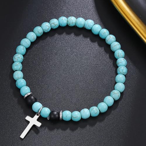 YANCHUN Cross Beaded Bracelet for Men Christian Gift Mens Cross Charm Bracelets Adjustable Jesus Faith Religious Easter Catholic Communion Baptism Christmas Jewelry Gift for Men A1