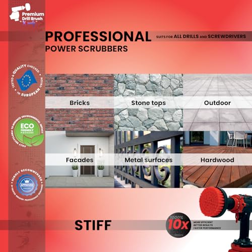 Premium Drill Brush, Stiff 2in1 10cm, Red, Outdoor and Garden