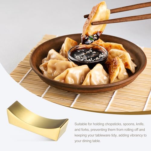 uxcell 8pcs 304 Stainless Steel Chopstick Rest, Curved Shape Chopstick Stand Holder Knife Rest for Countertop Holding Chopstick Spoon Forks Knife Tabletop Decoration, Gold
