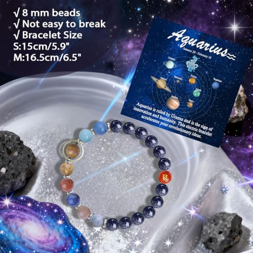 Zodiac Bracelet for Women Men 12 Constellations with Healing Crystals Spiritual Jewelry Birthday Gift for Horoscope Lovers Bracelet Gift Pisces Medium
