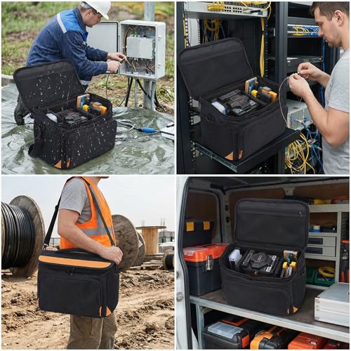ZJchao Fusion Splicer Bag, nylon fiber optic tool organizer pouch with rain cover and carrying rope