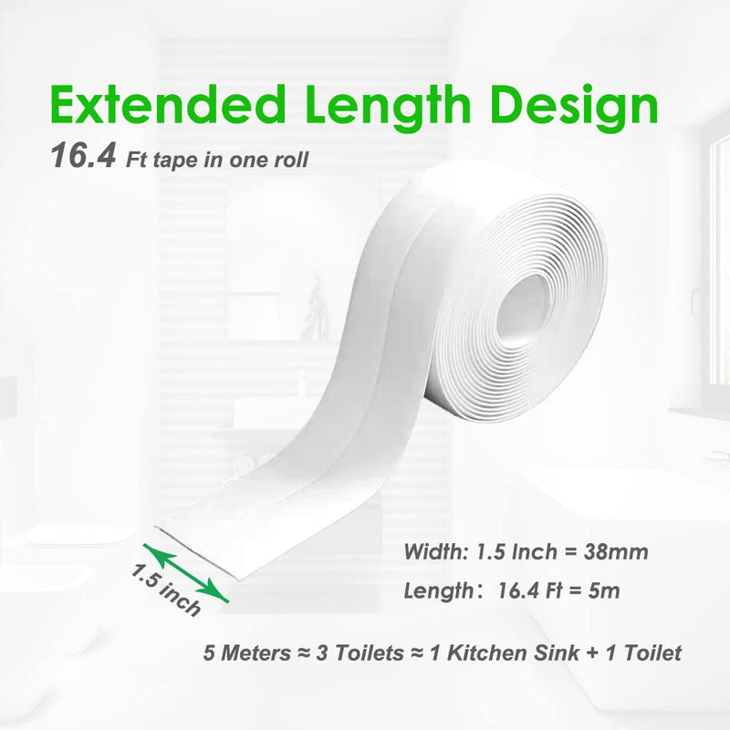 [Australia - AusPower] - 1.5" * 16.4' Kitchen & Bath Tape Caulk Strip, Upgraded Acrylic Glue PVC Self Adhesive Waterproof Caulking Sealing Tape, Decorative Sealant Trim for Kitchen Sink Toilet Bathtub (White 5M) White5M 