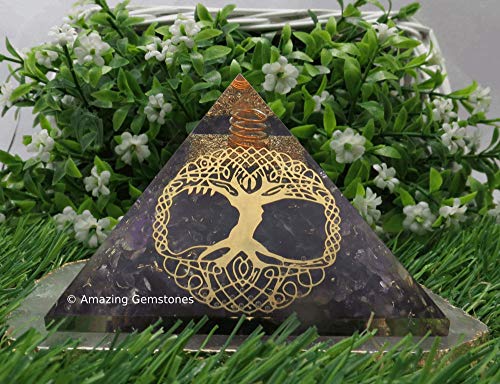 Amazing Gemstone Large Amethyst Orgonite Pyramid | Tree of Life Crystal Pyramid | Positive Energy Healing Tree of Life - Big