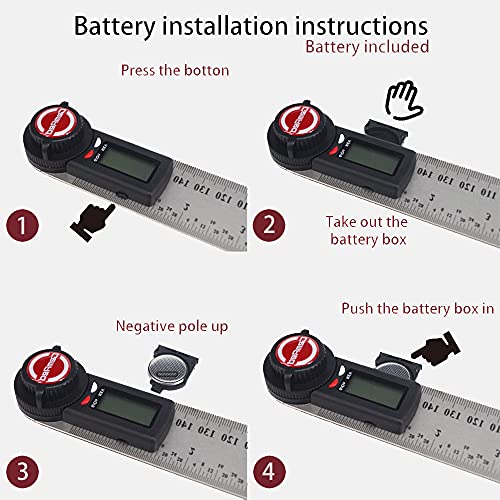 GemRed Protractor Digital 150 mm Stainless Steel Digital Protractor | LCD Display 360° Multi Angle Ruler Angle Gauge for Mechanical Engineering, Woodworking, Construction, DIY (Battery Included) 150mm