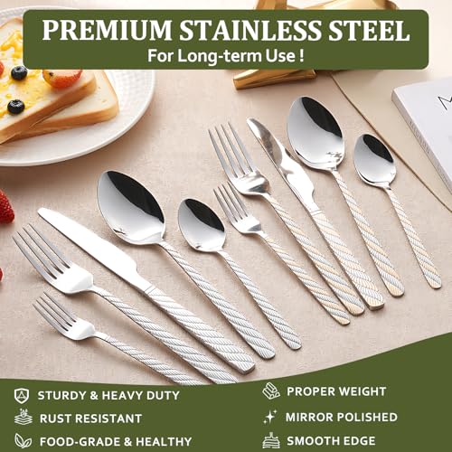 Silverware Set, 20 Piece Flatware Set for 4, Stainless Steel Cutlery Set, Mirror Polished, Modern Kitchen Eating Utensils Set Include Spoons Forks Knives for Home, Restaurant, Party (GoldSilver) GoldSilver