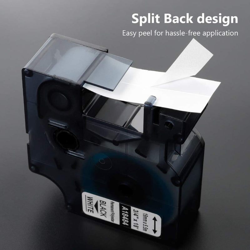[Australia - AusPower] - 18484 a18484 Industrial Label Tape Replace for DYMO Rhnio 18484 3/4" 19mm Black on White Permanent Polyester Compatible with DYMO Rhino 5200 4200 6000 5000 Industrial Label Maker,4-Pack 3/4" 