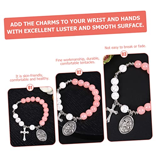 CALLARON Cross Beaded Bracelet Delicate Cross Design Elastic Rosary Jewelry for Women for Daily Wear and Special Occasions Comfortable and Lightweight Accessory