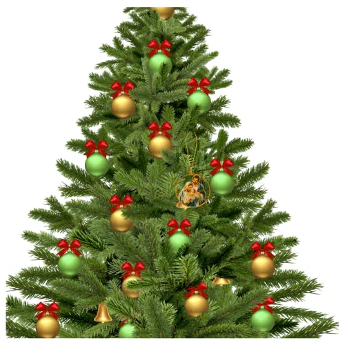 Needzo Wondrous Love Brass Christmas Tree Ornaments, Catholic Virgin Mary Jesus, Madonna with Child Kid Jesus, 2” in Diameter