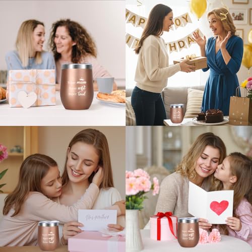 Mothers Day Gifts for Mum from Daughter Son Birthday Gifts for Mum Wife Gift from Husband Bonus Step Mummy Women Mother's Day Presents 12oz Wine Tumbler with Straw and Lid Coffee Cup Rose Gold Easter Wife-mum