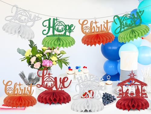 8PCS Christmas Decorations Happy Birthday Jesus Honeycomb Centerpieces Christmas Party Decorations Supplies
