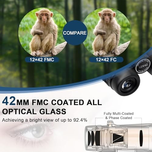 12x42 HD Waterproof Binoculars for Adults,Compact Binocular for Cruise Ship Black