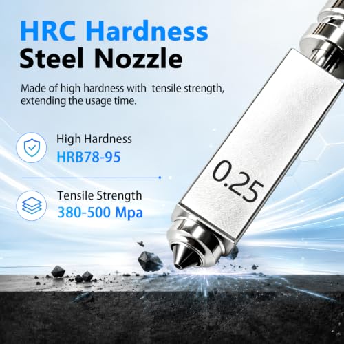 HzdaDeve 2PK 0.25MM Integrated Hardened Steel Nozzles and 2PK Silicone Cover for Kobra X Combo Quick-Swap High Flow Throat Tube Nozzles Print Head Extruder Kit Hot End Nozzle Brush
