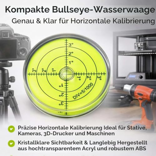 60 mm Round Precision Bullseye Spirit Level with Scale, Circular Spirit Level for Horizontal Alignment of Camera, Tripod, Scales, Gauges and Machines - Compact, Portable, Crystal Clear
