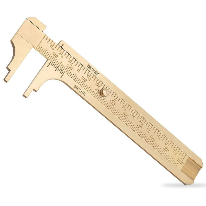 [Australia - AusPower] - Brass Pocket Caliper with Double Scale Sliding Gauge Bead Measuring Tool Millimeter Gauge Mini Brass Vernier Caliper Brass Ruler, Gold Ruler for Measuring Jewelry(100mm) 1 Pack 