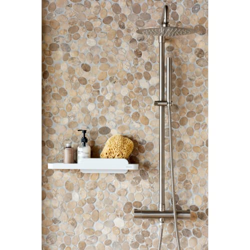 Brabantia MindSet Wall-Mounted Shower Shelf & Squeegee (Mineral Fresh White) Shower Soap, Shampoo Holder + Glass Cleaner (2.9 x 16.5 x 3.5) Mineral Fresh White Small