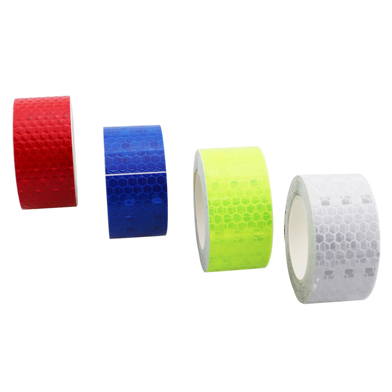 4PCS Bicycle Reflective Stickers Safety Warning Strips Crystal Grid Reflective Film Red White Blue Fluorescent Green 2.5cmx3m High Visibility Reflective Tape for Trailers Cars Hiking Campers