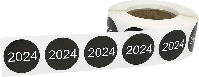InStockLabels 2024 Year Stickers (Black) - 0.75", 500 Round Stickers Per Roll – Round Labels for File Folders, Sticker Labels for End of Year Organization, Circle Stickers for Office & Home Use