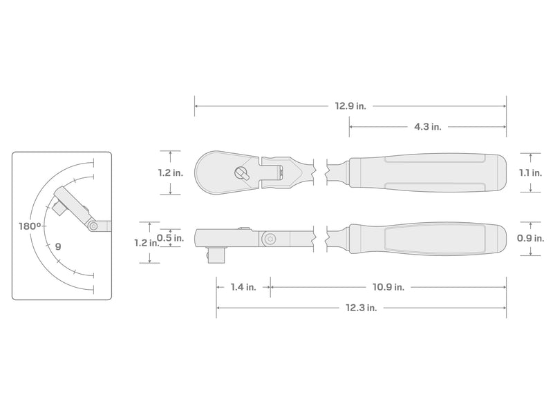 TEKTON 3/8 Inch Drive x 12 Inch Flex Head Long Ratchet | SRH22112 Non-Quick-Release