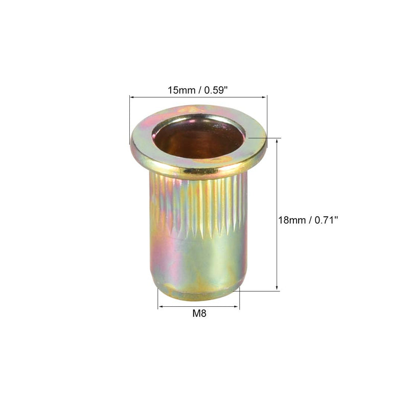 [Australia - AusPower] - uxcell M8 Carbon Steel Rivet Nuts Flat Head Insert Yellow Zinc Plated 10 Pcs 