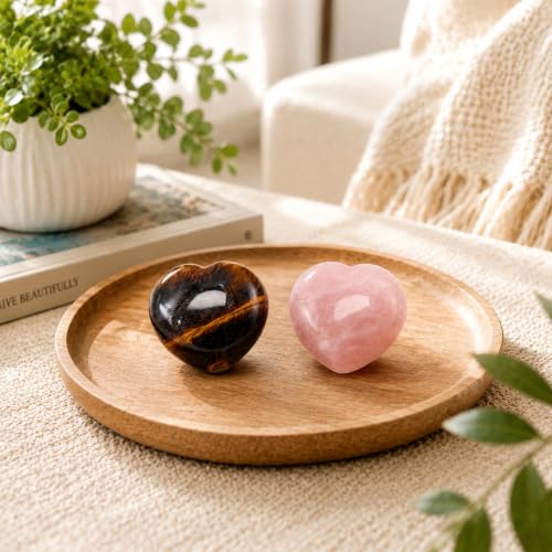 Tiger Eye & Rose Quartz Heart Set – 2 Natural Healing Crystal Hearts
