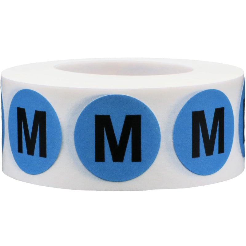 Blue Circle Medium M Clothing Size Stickers for Retail Apparel 0.75 Inch 500 Total Adhesive Labels