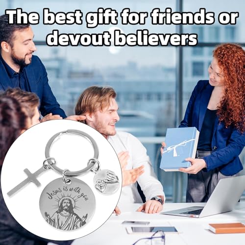 Jesus Is With You Keychain, Funny Double-Sided Cross Christian God Key Chain, Novelty Bible Verse Key Ring, Religious Gift for Women Men, Pinky Swear Charm, Inspirational Easter Baptism Accessories