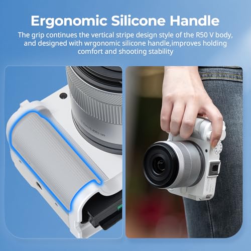 SMALLRIG R50 V Handgrip L-Shape Grip for Canon R50V with Quick Release Plate for Arca, Lightweight Ribbed Side Handle, Cold Shoe Mount, 1/4"-20 threaded holes, Support Vertical Shooting (White) - 5430 White