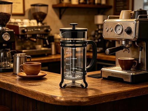 French Press Coffee Maker 304 Stainless Steel Double Mesh Filter, Borosilicate Glass French Press-34oz Black 34oz-Clasic