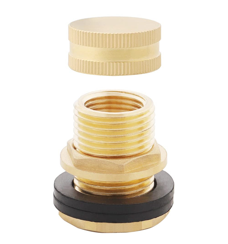 [Australia - AusPower] - Brass Tank Bulkhead Fitting With Plug,Double 1/2" Female NPT and 3/4" Male GHT (Garden Hose Threaded) 1 Pack 