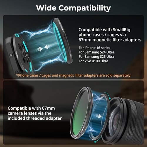 SmallRig Magnetic 67mm VND Filter ND64-ND400 (6-9 Stop) for Phone - 5169 VND ND64-ND400 (6-9 Stop)+Threaded Ring