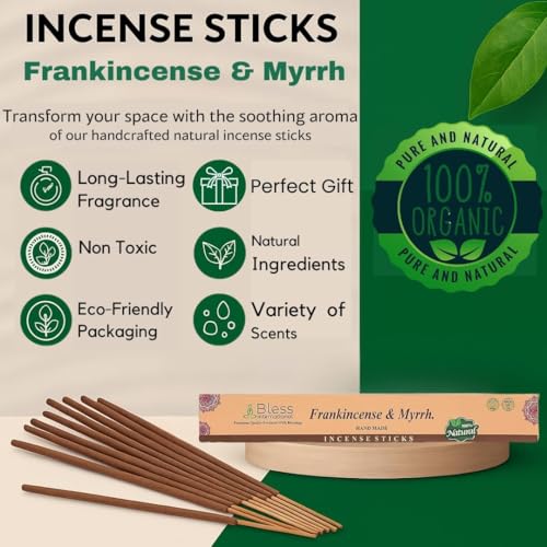 Bless-Organic-Frankincense-and-Myrrh 100%-Natural-Handmade-Incense-Sticks Frankincense & Myrrh 100 Sticks (5.25 OZ/150 GM)