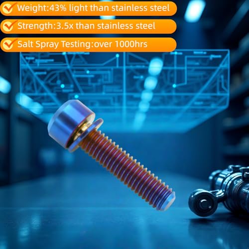 TIRYTU burnt blue titanium M6x25mm hex bolts with washers, six-piece set
