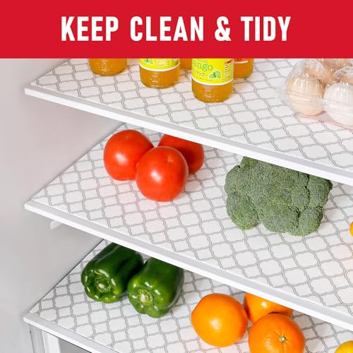 Cooyes Refrigerator Shelf Liners for French Door Fridge, 17.7" × 36" Extra Large, Non-Slip Fridge Mats Machine Washable, Refrigerator Drawer Liner for Glass Shelves Kitchen Cabinet A White Quatrefoil 17.7"W x 36"L 6