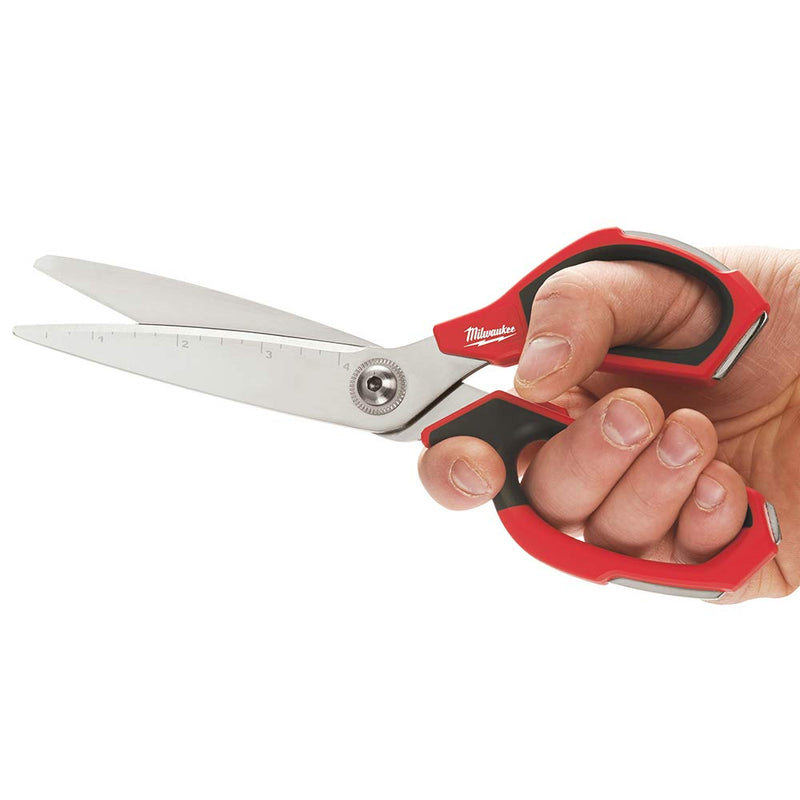 Milwaukee 48-22-4041 Iron Carbide Core Large-Looped Straight Jobsite Scissors w/ Onboard Ruler Markings and Index Finger Groove